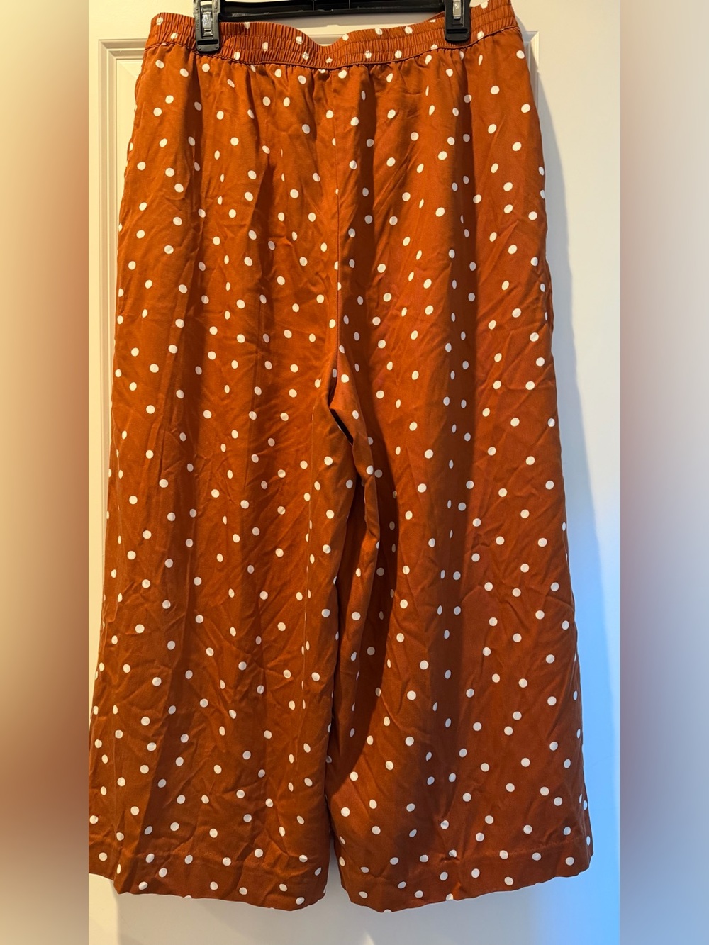 Anthropologie wide-leg palazzo brown polka dots pleated pants, Size Large - Picture 3 of 6